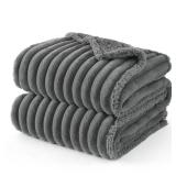 Bedsure Waterproof Dog Blankets for Large Dogs - Soft Puppy Cat Blanket Corduroy Fleece for Couch Protector Washable, Cozy Calming Reversible Furniture Protection for Pet,40\x50\in, Warm Greyin