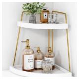 Forbena Corner Bathroom Counter Organizer, 2 Tier Bathroom Organizer Countertop, Small Bathroom Sink Top Trays Corner Shelf Stand for Makeup Vanity Perfume Skincare Decor Storage (White and Gold)