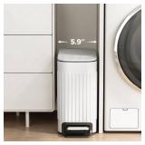 TrashAid Small Bathroom Trash Can with Lid, 1.6 Gallon Stainless Steel Slim Garbage Can with Foot Pedal, Slim Wastebasket for Bathroom, Office, White