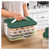 OFFKITSLY Food Storage Containers with Lids, Plastic Cookie Storage Containers Airtight, 4-Layer Stackable Food Containers Dumpling Storage Box, Green