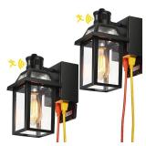 Yisuro Porch Lights with GFCI Outlet, Dusk to Dawn Motion Sensor Outdoor Light, 3 Lighting Modes Exterior Fixture, Outside for House Front Door Patio Garage(2 Pack Black)