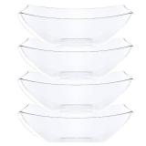 PLASTICPRO Disposable 128 ounce Square Serving Bowls, Party Snack or Salad Bowl, Extra Large Plastic Crystal Clear Pack of 4