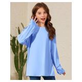 ZDC Girls Oversized Tshirts Kids Long Sleeve Crewneck Shirts Fall Tops Tees 5-14Years Blue