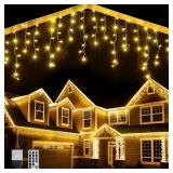 WBao Christmas Lights Outdoor, 432 LED 33FT Icicle Lights with 81 Drops, Remote Control, 3 Timer Settings, 8 Modes, Waterproof, Connectable Fairy Lights for Wedding, Holiday Eaves Decor, Warm White