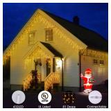 WBao Christmas Lights Outdoor, 432 LED 33FT Icicle Lights with 81 Drops, Remote Control, 3 Timer Settings, 8 Modes, Waterproof, Connectable Fairy Lights for Wedding, Holiday Eaves Decor, Warm White