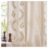 jinchan Belrose Lined Linen Blend Curtains Boho Floral Curtains for Bedroom 84 Inch Length Beige Embroidered Drapes Rod Pocket Farmhouse Flower Drapes for Living Room Window Treatments Set 2 Panels