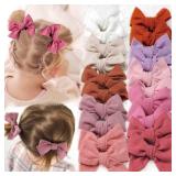 CÉLLOT 20 Pieces Girls Hair Bows Linen Fabric Bows Alligator Clips Hair Accessories for Little Girls Toddlers Kids and Teens(Pink)