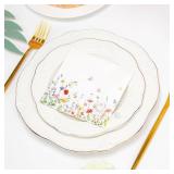 Crisky 100 Pcs Wildflower Floral Cocktail Disposable Paper Napkins for WeddingEngagementBridal ShowerBaby ShowerAnniversary Party Decoration, 3-Ply
