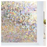 Haton Window Privacy Film, Stained Glass Rainbow Film Decorative Window Clings, Static Cling Sun Blocking Stickers Decals Coverings Tint for Home Heat Control, Non-Adhesive 23.6\ x 78.7\inin
