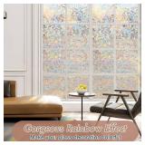 Haton Window Privacy Film, Stained Glass Rainbow Film Decorative Window Clings, Static Cling Sun Blocking Stickers Decals Coverings Tint for Home Heat Control, Non-Adhesive 23.6\ x 78.7\inin