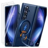 TORRAS 360 Spin Magnetic Stand for Galaxy Z Fold 7 Case, MIL-Grade Hinge Protection, Fit for Magsafe, 360 Kickstand and Ring Holder, Armor Hard Slim Case for Samsung Galaxy Z Fold 7, Blue