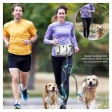 SHINE HAI Retractable Hands Free Dog Leash with Dual Bungees for 2 Dogs, Adjustable Waist Belt, Reflective Stitching Leash for Running Walking Hiking Jogging Biking Black - Gray