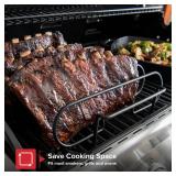 Nexgrill BBQ Rib Rack, Non-Stick Smoker Accessory for Outdoor Grilling and Cooking, Holds Up to 4 Racks of Ribs, Built-In Handles, Compatible with Grills, Smokers, and Ovens, Black - 530-0026