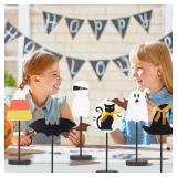 JIALEIXI Halloween Decorations, 6PCS Wooden Sign Tabletop Centerpieces Decorations Include GhostBatBlack CatWitch Hat, for Home Farmhouse Indoor Party Decor.
