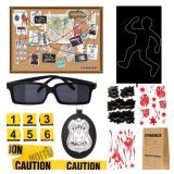 Kyson Halloween Crime Scene Decor Kit-Murder Mystery Dinner Party Decorations Includes Body Silhouette Caution Tape Evidence Marker Bag Bloody Stickers Badge Spy Glasses (15 Pieces)