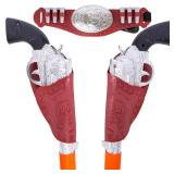 ArtCreativity Cowboy Gun Belt and Holster Set Includes 2 Toy Guns with Sound, Toy Gun Holster, Brown Western Belt, and 6 Fake Bullets - Cowboy Costume Accessories for Boys Halloween Costume