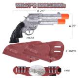 ArtCreativity Cowboy Gun Belt and Holster Set Includes 2 Toy Guns with Sound, Toy Gun Holster, Brown Western Belt, and 6 Fake Bullets - Cowboy Costume Accessories for Boys Halloween Costume