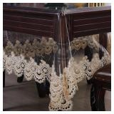 Qubjus Clear Plastic Tablecloth Waterproof Rectangle Vinyl Table Cloth with Embroidered Lace Table Cover for Dining Kitchen Buffet Banquet Parties(60x98 inch, Champagne2)