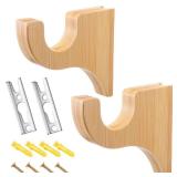 Briwooody 2 Pack Wooden Curtain Rod Brackets Curtain Rod Holder Wood Brackets Classics 3 12\ Return Bracket for 2\in Pole (Wood Color)in