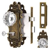 CEYMIO Antique Door Knobs Interior Mortise Lock Bronze Door Knob Crystal Glass Door Handle Skeleton Key Vintage Door Locks for Bedrooms Bathroom