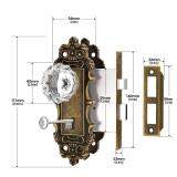 CEYMIO Antique Door Knobs Interior Mortise Lock Bronze Door Knob Crystal Glass Door Handle Skeleton Key Vintage Door Locks for Bedrooms Bathroom