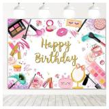 Mocsicka Spa Party Backdrop Sweet Pink Beauty Makeup Girls Happy Birthday Background Spa Day Makeup Theme Party Decor Photo Booth Props (7x5ft)