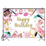 Mocsicka Spa Party Backdrop Sweet Pink Beauty Makeup Girls Happy Birthday Background Spa Day Makeup Theme Party Decor Photo Booth Props (7x5ft)