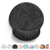 eulps Mouse Pad with Wrist Rest, Comfortable Computer Mousepad with Gel Wrist Support Smooth Surface and Non-Slip PU Base for Pain Relief, Laptop, Office and Home (Black Line)