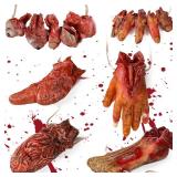Scary Halloween Party Decorations, Haunted House Decor, Zombie Vampire Crime Scene Bloody Decorations, Creepy Carnival Bloody Props, Fake Dead Body Parts (Realistic Broken hand, feet, fingers, organs)