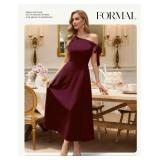 BeryLove Formal Wedding Guest Cocktail Dress One Shoulder Elegant Evening Gown Long A Line Cocktail Tie Strap Bridesmaid Dresses with Slit Royal Blue XL