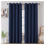 CUCRAF 100percent Blackout Curtains 96 inches Length 2 Panels Set, Room Darkening Linen Textured Curtain Grommet for Bedroom Living Room, Light Blocking Thermal Insulated Drapes (52 x 96 Inch,Navy Blu