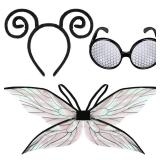 Yinder Fly Costume Accessories Bug Antenna Headband and Glasses Holographic Halloween Wings Set Cosplay Party Favors for Women, Men