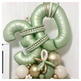 Sage Green Number 30 Balloons, 40 Inch Large Olive Green Foil Number 3 and 0 Balloons for Women, Self Inflating 30th Birthday Balloons for 30 Year Old Birthday Anniversary Party Decorations Supplies