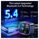 Syncwire Bluetooth 5.3 FM Transmitter Car Adapter 48W(PD 36W and 12W) Light Switch Hi-Fi Deep Bass Fast Charging Wireless Radio Music Adapter LED Display Hands-Free Calling Support USB Drive