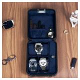 KAMIER Watch Case with Combination Lock - 4 Watch Storage and Jewelry Organizer - Watch Travel Case for Ring and Watch Storage, PU Leather Travel Watch Case, Ideal for Gift (With Gift Box),Black
