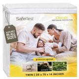 SafeRest Waterproof Mattress Protector Twin Size  Absorbent Breathable Soft Fitted Bed Cover with 18\ Deep Stretchable Pockets  Machine Washable Twin Mattress Coverin