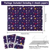 AircooL Birthday Wrapping Paper For Kids Girls Boys Women Men, Outer Space Design Wrapping Papers, Space Wrapping Paper 6 Sheets Folded Flat 20x28 inches per sheet