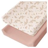 Konssy Muslin Changing Pad Cover for Baby Girls Boys, 100percent Cotton Fitted Diaper Chang Table Covers, Soft Breathable Changing Pad Sheets, 2 Pack (Floral,Pink)