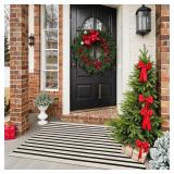 Collive Black and White Outdoor Rug Christmas Door Mat 24\x 51\in, Cotton Woven Striped Welcome Doormat, Washable Front Porch Decor for Farmhouse Front Door Layered Entryway Christmas Decorationsin