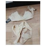 SherryDC Womenfts Solid Scoop Neck Push Up Padded Brazilian Thong Bikini Swimsuit,Beige,S