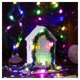 8 Pcs Dollhouse Miniature Christmas Garland with Lights Christmas LED Wreath Led Artificial Decorative Garland for Xmas Decoration Accessories Miniature Scene Model (Multicolor)