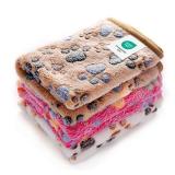 1 Pack 3 Blankets Super Soft Fluffy Premium Fleece Pet Blanket Flannel Throw for Dog Puppy Cat Paw BrownPinkWhite Small(23x16 inch)