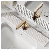 Stone Faucet Mat for Kitchen Sink, Diatomite Drying Stone Tray and Sink Protector, Water-Absorbing Splash Guard, Prevent Moisture on Kitchen and Bathroom Counter (White,23.6\ x 3.9\in)in