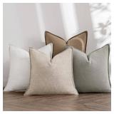 MIULEE Neutral Linen Pillow Covers Pack of 4 Decorative Natural Solid Throw Pillow Covers Soft Accent Boho Farmhouse Couch Pillowcases Modern Home Decors for Living Room Bed Sofa 24x24 Inch