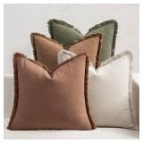 MIULEE Decorative Couch Pillow Covers Neutral Linen Fringe Throw Pillows Set of 4 Soft Rustic Cushions Boho Farmhouse Pillowcases for Bed Sofa Living Room Home Decor 20x20 Inch BeigeBrownGreen