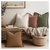MIULEE Decorative Couch Pillow Covers Neutral Linen Fringe Throw Pillows Set of 4 Soft Rustic Cushions Boho Farmhouse Pillowcases for Bed Sofa Living Room Home Decor 20x20 Inch BeigeBrownGreen