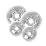 COZZIVITA 4-Piece Drip Pans Set - Compatible with GE Stoves - Chrome Finish Electric Stove Burner Drip Pans - 2 x 6inch, 2 x 8inch Stove Drip Pans - GE Stove Drip