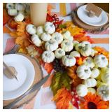 Winlyn 48 Pcs Mini Artificial Pumpkins Faux Cream Baby Boo Pumpkins Foam Pumpkins 1.8\ 2.1\in for Fall Harvest Thanksgiving Table Centerpiece Halloween Autumn Wedding Baby Shower Wreath Bowl Fillersin