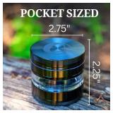 Cinder Brands - Clear Cut 4 Piece Herb Grinder  2.75\ Manual Dry Herb Grinder, Spice Mill with Transparent Storage Chamber and Diamond-Sharp Teeth, Aluminum Alloy, Portable, Easy-Clean Designin