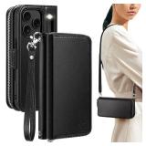 OCASE for iPhone 17 Pro Max Crossbody Wallet Case - Stylish PU Leather Handbag Phone Purse with Zipper Closure, 10 Card Slots and RFID Blocking - Wrist Strap, Lanyard, Kickstand -, Black